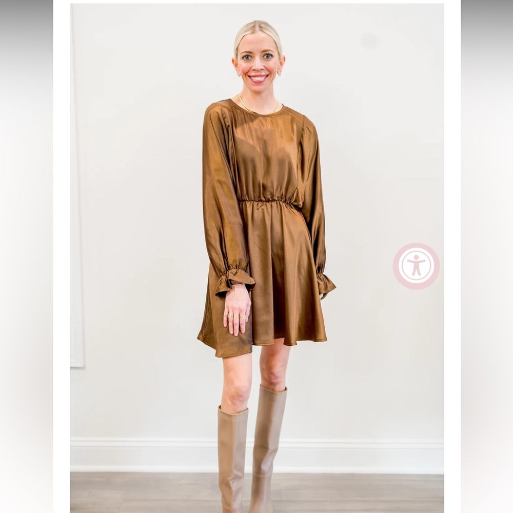 Mocha brown dolman sleeve satin mini dress. NWT.